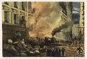 Historical Firefighting Equipment Prints: Steam fire engine at work