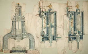 Steam hammer, details of piston and cylinder Steam hammer, details of piston and cylinder