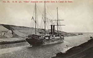 Steamship Nera navigating a curve in the Suez Canal, Egypt Steamship Nera navigating a curve in the Suez Canal, Egypt