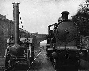 Vintage Steam Trains UK Prints: Stephensons Rocket with a George V class engine
