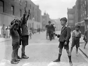 Early 1930s Street Scene Print: Boys Playing with Guns