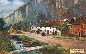 Prints of Stoney Middleton - a village in the Derbyshire Dales district of Derbyshire, England. It at the foot of the limestone valley of Middleton Dale. Date: 1904 Derbyshire Prints: Stoney Middleton Print, Derbyshire Dales, 1904