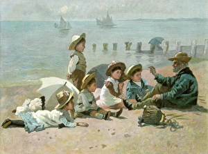 Storytelling to children on the beach during the summer Storytelling to children on the beach during the summer