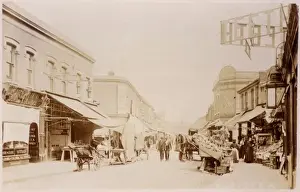Prints of A photograph of Stratford Road, Plaistow, London showing market stalls Stratford Prints: Stratford Road Market Stalls Print 1910