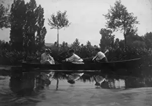 Physical Education History Prints: Three students rowing