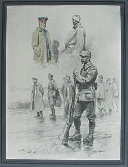 A study of German prisoners being guarded by French sentry A study of German prisoners being guarded by French sentry