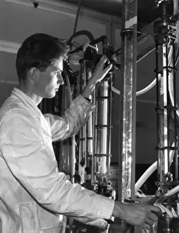 Scientific Assistant Studying Liquid Flow Print, 1960s