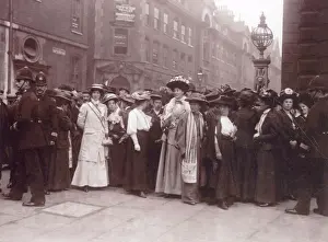 Suffragette Prints: Suffragettes Gathered at Bow Street Print circa 1908