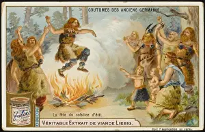 Prints of Fires were lit at solstices and equinoxes by the ancient Germans : the fires cured their ailments, and the ashes scattered in the fields ensured fertility Cultural Festivals And Tradition Prints: Ancient German Summer Solstice Fire Ritual Print