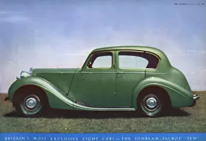 Prints of An advertisement for Britains Most Exclusive Light Car, the Sunbeam Talbot 10, where the ad lets the car do the talking! Date: 1939 Vintage Posters: 1939 Sunbeam Talbot Print Advertisement