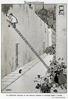 Heath Robinson Prints: Aversion to Walking Under a Ladder, 1920s Print