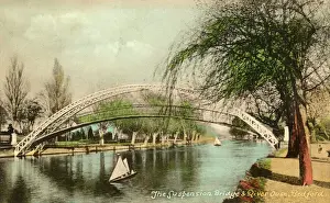 Prints of The Suspension Bridge and River Ouse, Bedford, Bedfordshire. Date: circa 1910s River Prints: The Suspension Bridge and River Ouse, Bedford Print circa 1910s