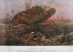 Prints of Tank in action. Reproduced from the original painting by John Hassall for William Foster and Co. Ltd. Engineers, Lincoln, England. John Hassall, Ri, Rwa (1868-1948) Lincoln Prints: Tank in Action Print, Original Painting by John Hassall