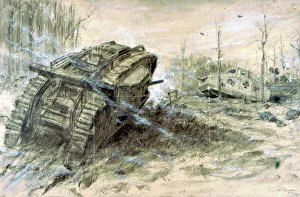 Tank Battle on the Somme British MkIV & German A7V tanks in Tank Battle on the Somme British MkIV & German A7V tanks in