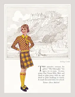 Tartan Dress in Front of Stirling Castle Print