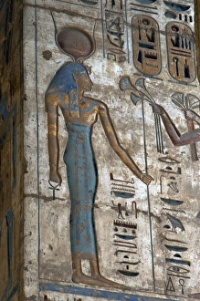 Temple of Ramses III. Egyptian deity. Relief. Egypt Temple of Ramses III. Egyptian deity. Relief. Egypt