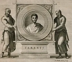 Prints of Terence (195-159 BC). Playwright during the Roman Republic. Engraving. 1736 Rhinonycteridae Prints: Terence Print, Roman Playwright (195-159 BC), Engraving 1736