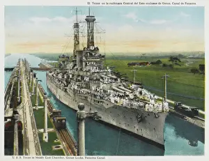 Warship Prints: Print of U.S.S. Texas in Gatun Locks Panama Canal