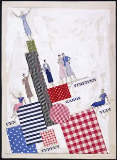 Collage Prints: Textile Print 1928 - Women in Checks and Stripes