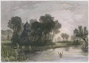 Thames River Scene Print near Dorney Church