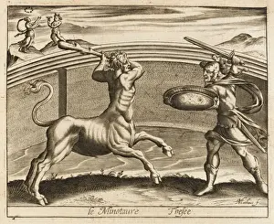 Print of Theseus and the Minotaur in Cretes Labyrinth