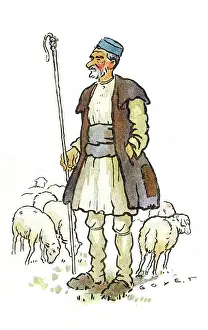 Prints of Thessaloniki - Macedonian Shepherd Date: circa 1916 Macedonia Prints: Thessaloniki - Macedonian Shepherd Print, circa 1916