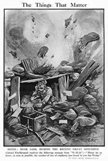 WWI Cartoon Print: Colonel FitzShrapnel Receives Jam Order