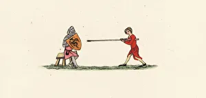 Tilting at a living quintain, 14th century Tilting at a living quintain, 14th century