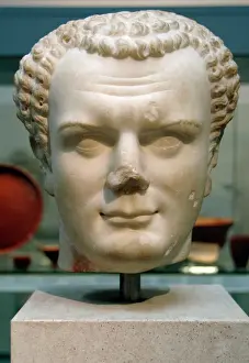 Prints of Titus (39-81 AD). Roman Emperor. Flavian dynasty. Bust. Marble. 70-80 AD. From Utica, near Carthage. British Museum. London. England. United Kingdom Sculpture Prints: Titus Roman Emperor Marble Print 70-80 AD