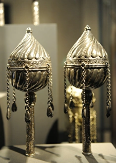 Torah finials. Persia, ca. 1921. Silver, repousse and cast Torah finials. Persia, ca. 1921. Silver, repousse and cast
