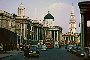Trafalgar Square with traffic, London Trafalgar Square with traffic, London