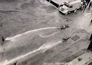 Canadian Fire-fighters Training with Hoses Print, circa 1942