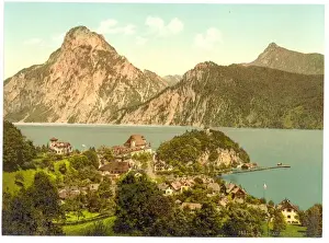 Coloured Photochrom Images Prints: Traunkirchen, towards the Traunstein, Upper Austria, Austro-