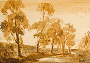 Vintage Rural Landscape Prints: Trees along a river
