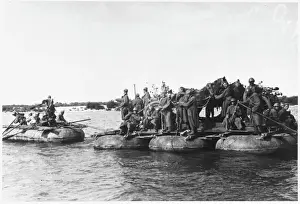 Prints of Soviet support troops cross the Volga by raft Historical Event Prints: Volga Raft Crossing Print