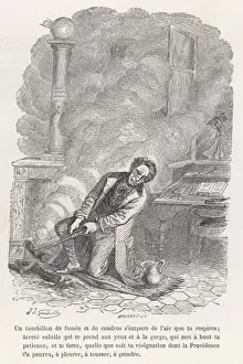 Mary Evans Print: Gentleman Struggling with Fire