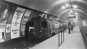 A tube a train at a london underground platform at Euston A tube a train at a london underground platform at Euston