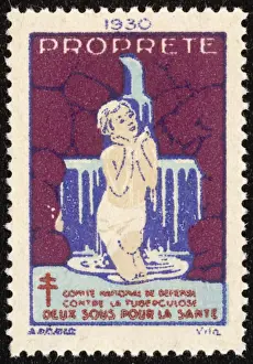 Tuberculosis Print: French Postage Stamp Promoting Hygiene
