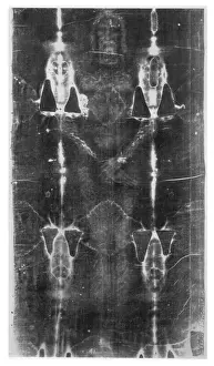 Prints of The first photograph of the Shroud : the image is revealed more strongly in the negative. Water stains and fold marks also appear Italy Prints: Turin Shroud 1934 Print: Negative Image Revealed