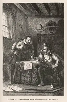 Prints of Tycho Brahe and Kepler in discussion in the Prague Observatory Johannes Kepler Prints: Tycho Brahe and Kepler in Discussion Print