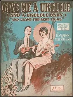 Ukulele Song Print: A Happy Couple Singing by Moonlight
