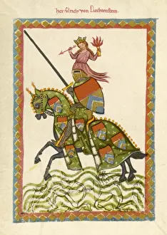Prints of Ulrich von Liechtenstein, German lyric poet, born around 1200 and died about 1277. Date: 13th century Liechtenstein Prints: Ulrich Von Liechtenstein Print, 13th century