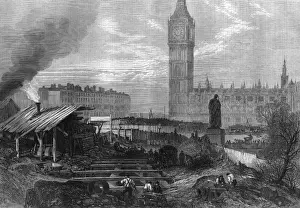 Underground Construction Prints: Underground construction work, Westminster, London 1867
