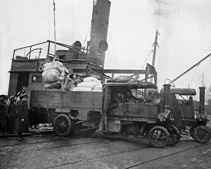 Unloading flour from a ship for the Western Front, WW1 Unloading flour from a ship for the Western Front, WW1