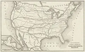 USA Transcontinental Railway Map Print 1883