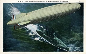 USS Akron, Navy Airship and USS New Hampshire, Battleship USS Akron, Navy Airship and USS New Hampshire, Battleship
