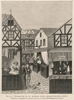 Medieval Scene Print: Various Shops
