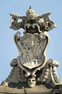 Prints of VATICAN CITY. St. Peters Square. Sculpture detail with Saint Peters keys. Relief on rock Vatican City Prints: Vatican City St Peters Square Sculpture Print