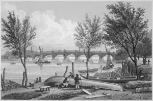 Prints of from Millbank, before the river was embanked Vauxhall Bridge Prints: Vauxhall Bridge Print from Millbank before Embankment