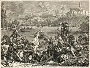 Prints of The Royalist forces are forced to withdraw across the Loire Vendee Prints: Vendee Defeat Print - Royalist forces withdraw across the Loire